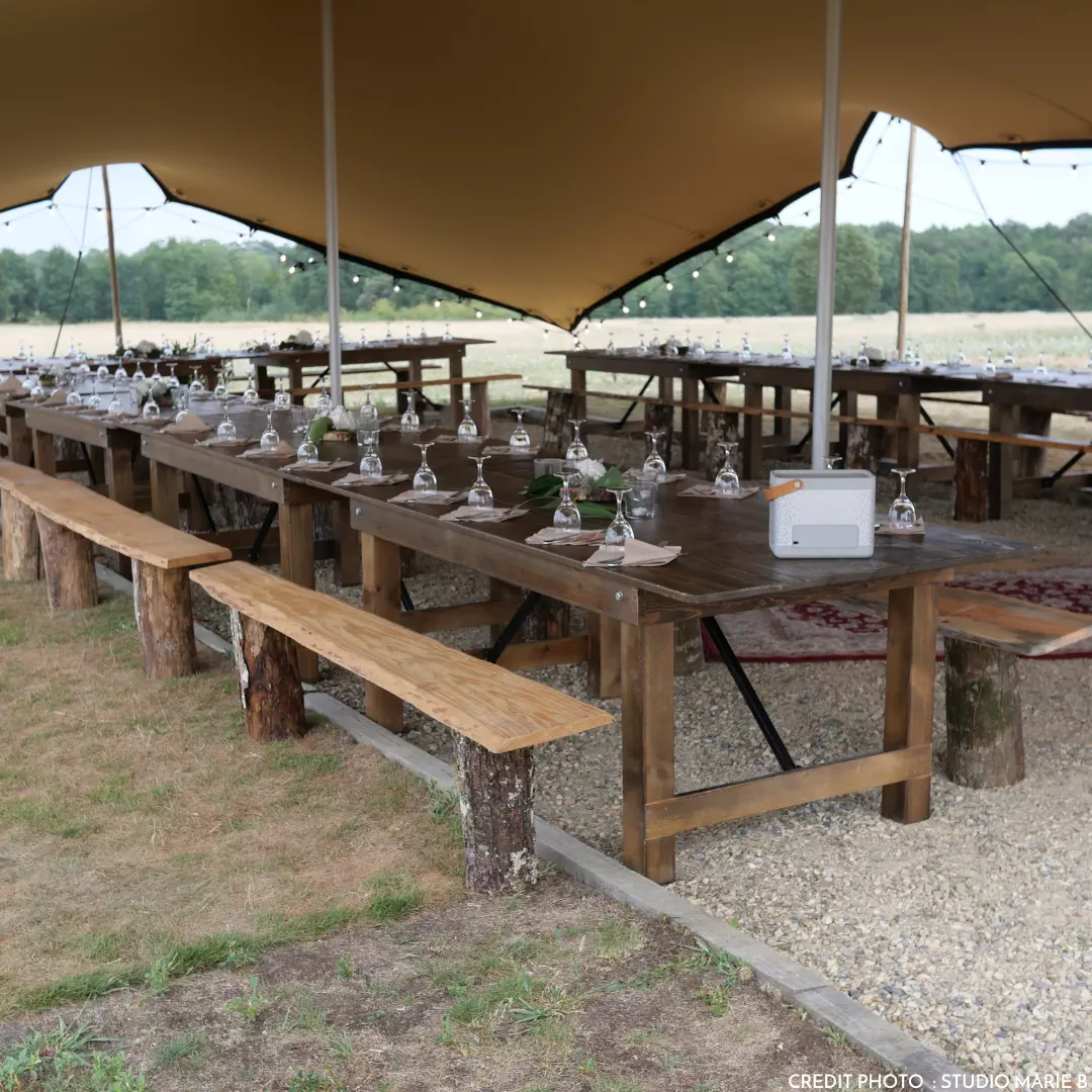Ensemble table rustique + 2 bancs