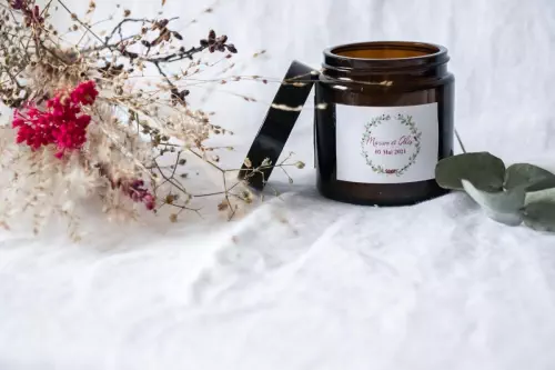 Bougie en verre brun 120 mL : cadeau invité mariage