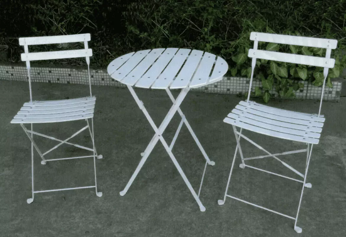 Table guéridon D55 + 2 chaise anthracite pliant Alu