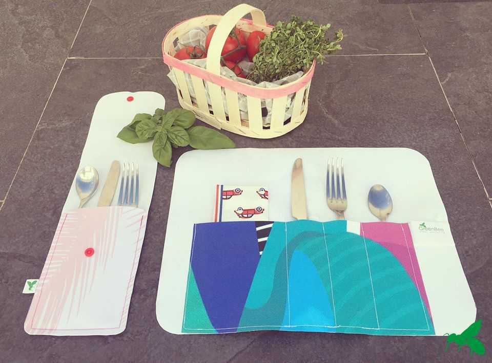Sets de table pour pic-nic en bâche upcyclée
