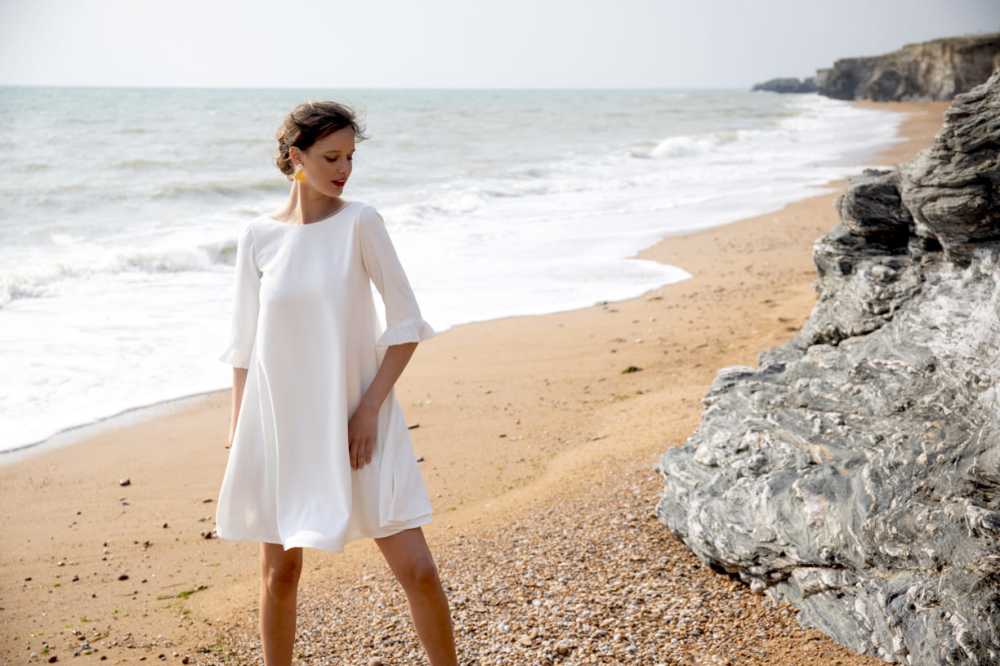 Robe de mariée civile trapèze col bateau