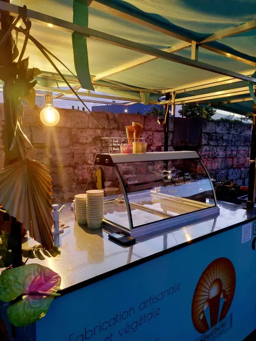 Glacier original et son vélo triporteur à Bordeaux